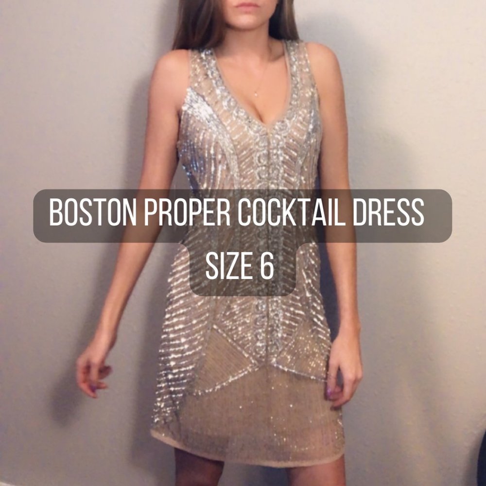 Boston Proper Champagne Sequin Dress - size 6